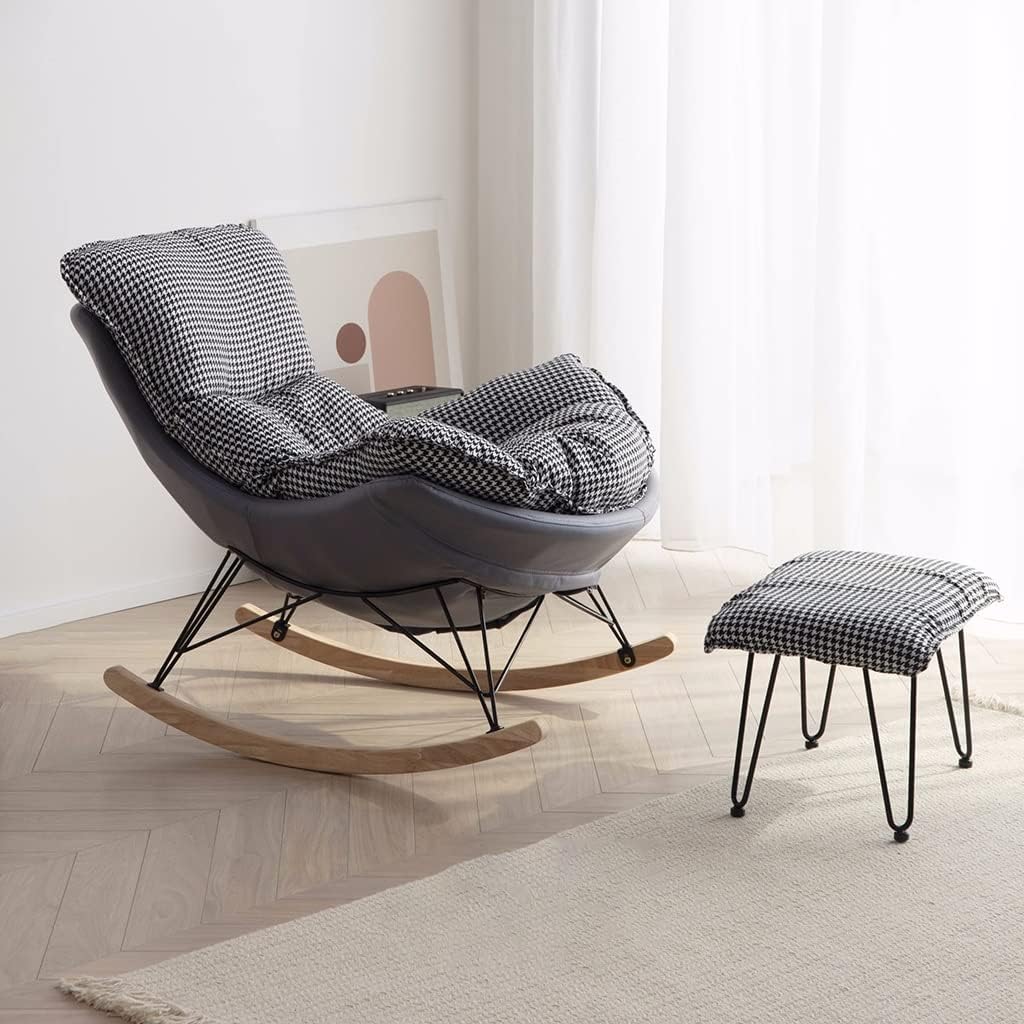 Rocking Outdoor Lounger Chair Chaise Lounge Zero Gravity Rocker,Leisure Sofa Rocking Chair ​and Footstool Comfortable and Breathable ​Accent Chair upholstered Chair with Arms The Seat Cushio