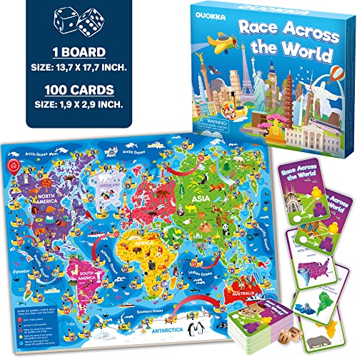Quokka WORLD SPACE BOARD GAME 3X Set Learning Board Games For Kids 6-8 - Educational Trivia Cards Ages 8-12 | Travel United States | World Map thumb #3
