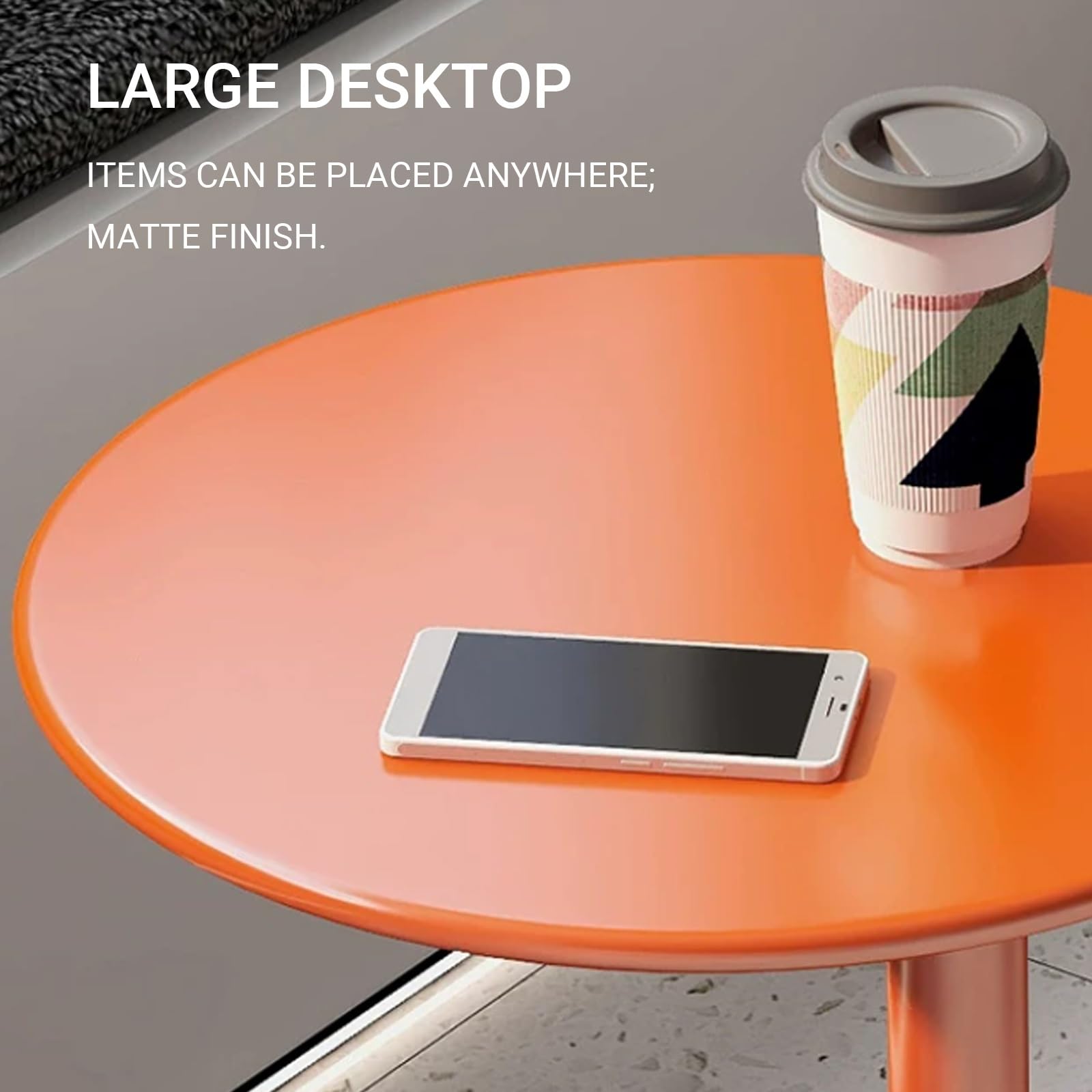 Modern C Shaped Round End Table, Metal Coffee Side Table for Small Spaces, Mini Leisure Bedside Accent Spacious Tabletop, for Living Room Bedroom and Office(A,48 x 56 cm/18.9 x 22 in)