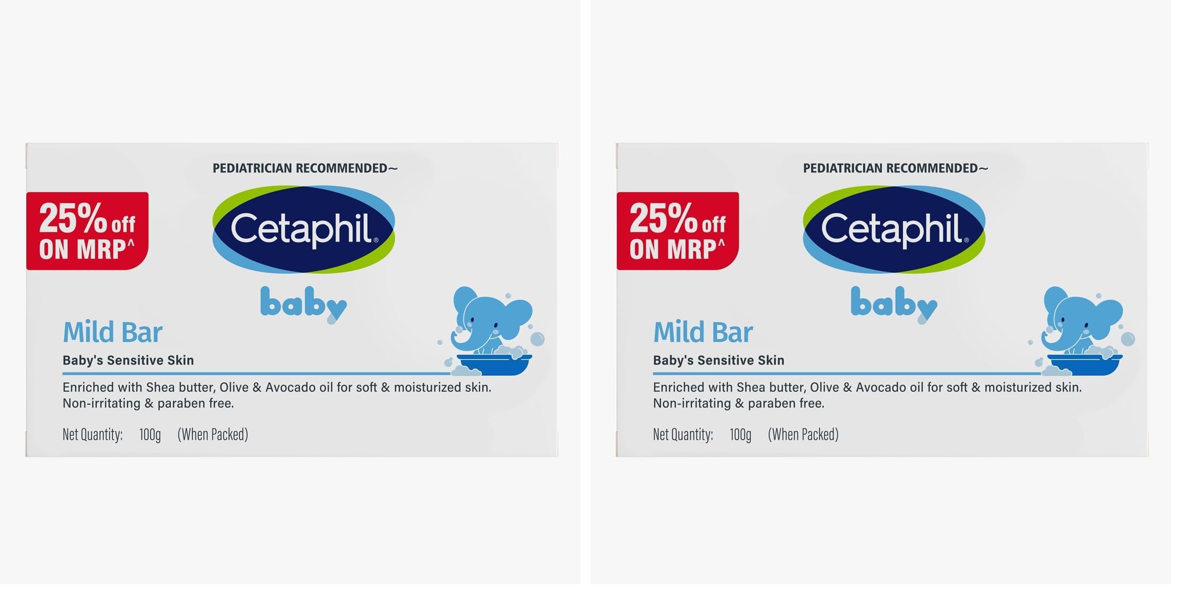 Cetaphil Baby Mild Cleansing Bar for Newborns & Babies 100 gm | With Shea Butter, Avocado Oil & Olive Oil | Gentle, Hypoallergenic, Pediatrician Recommended | Dry & Sensitive Skin (Pack of 2)-image-4