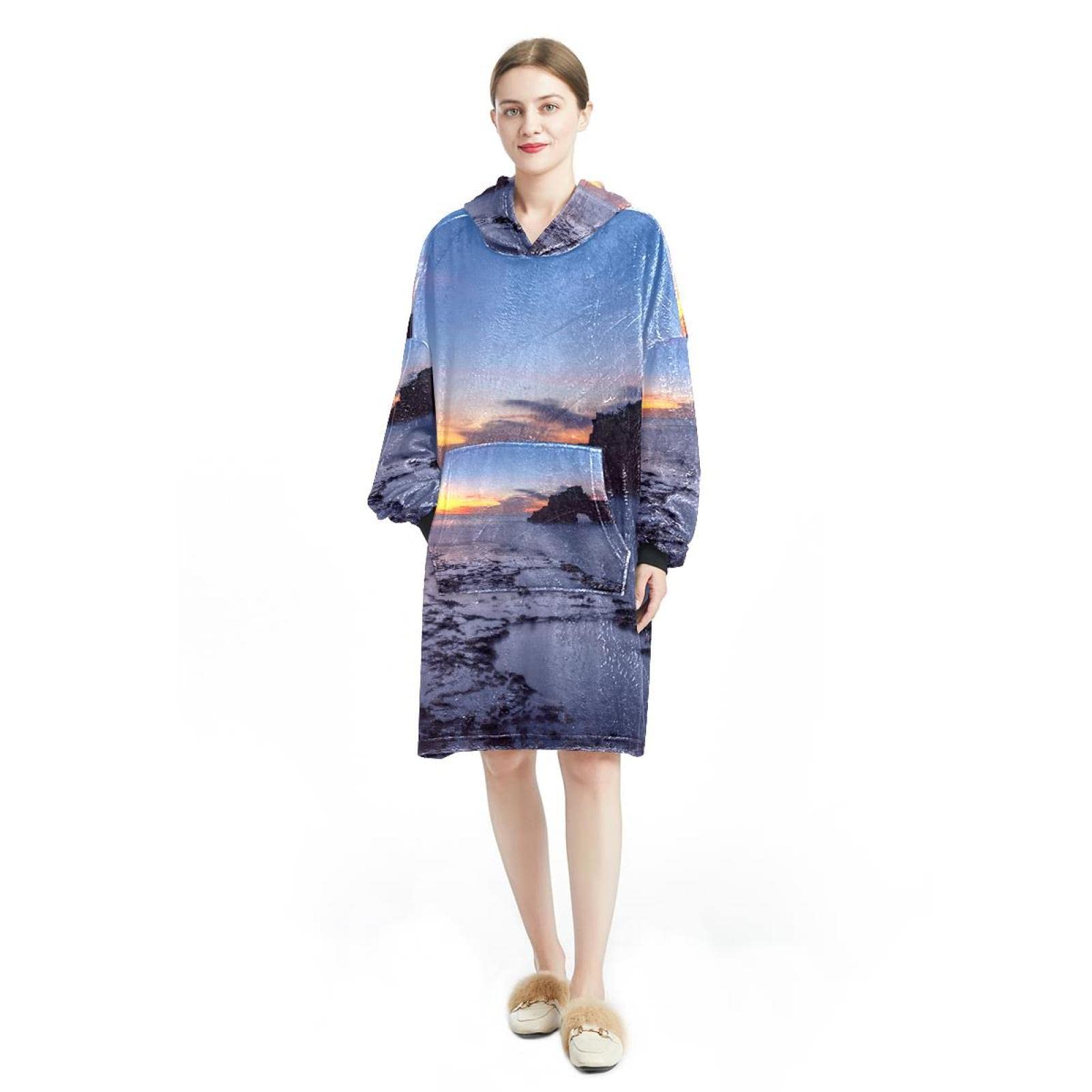 GenericOversized Wearable Blanket Hoodie Sweatshirt Comfortable for Adults Women Island Bay Dusk