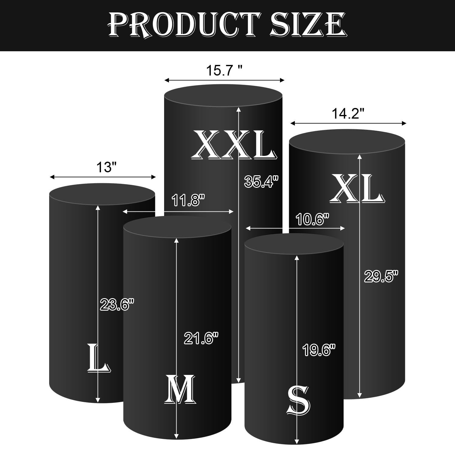 SaitiMade Set of 5 - Black Cylinder Pedestal Stand Covers, Spandex Cylinder Stand Covers for Party, Wedding or Birthday Event Decor - Only Contains Cylinder Covers
