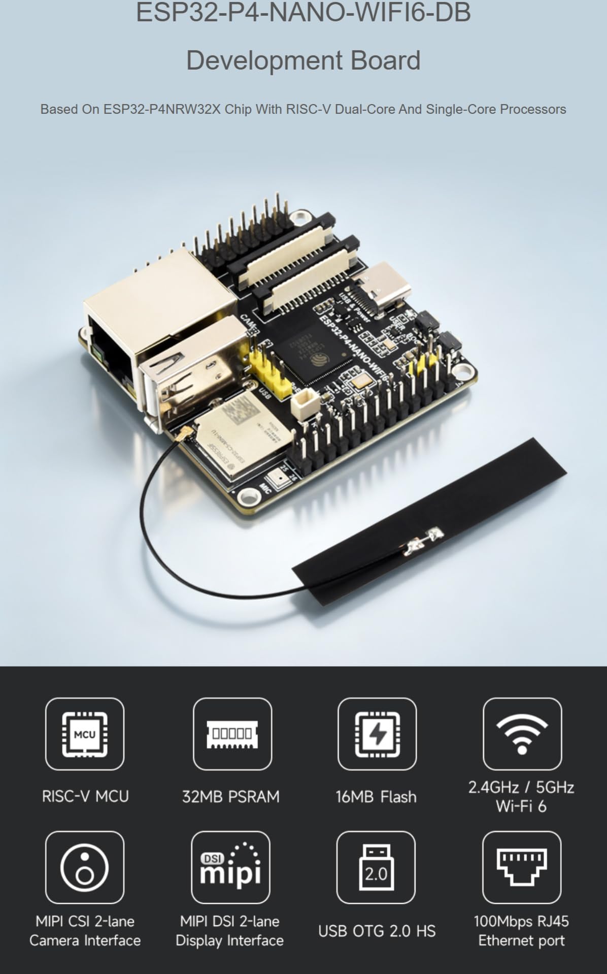 TUOPUONE ESP32-P4-NANO-WIFI6-DB zestaw C, RISC-V dwurdzeniowy 400 MHz + jednordzeniowy 40 MHz