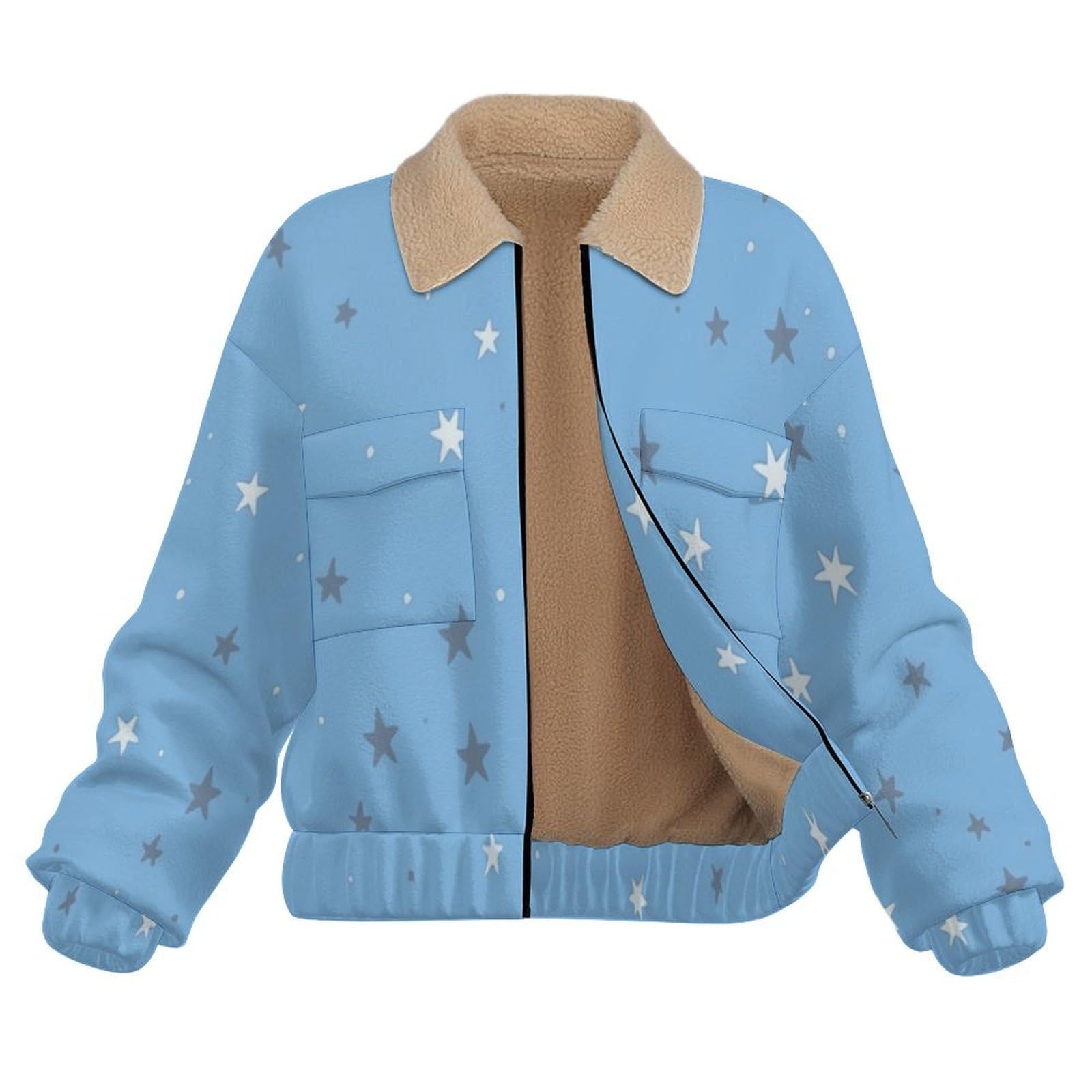Donna Pile Stampa Carino e sognante Caldo con Cerniera, Giacca da Camera Invernale Corta Pile Giacche, Piccola Stella Cappotto In Peluche Sherpa Giubbotto Fleece Comoda