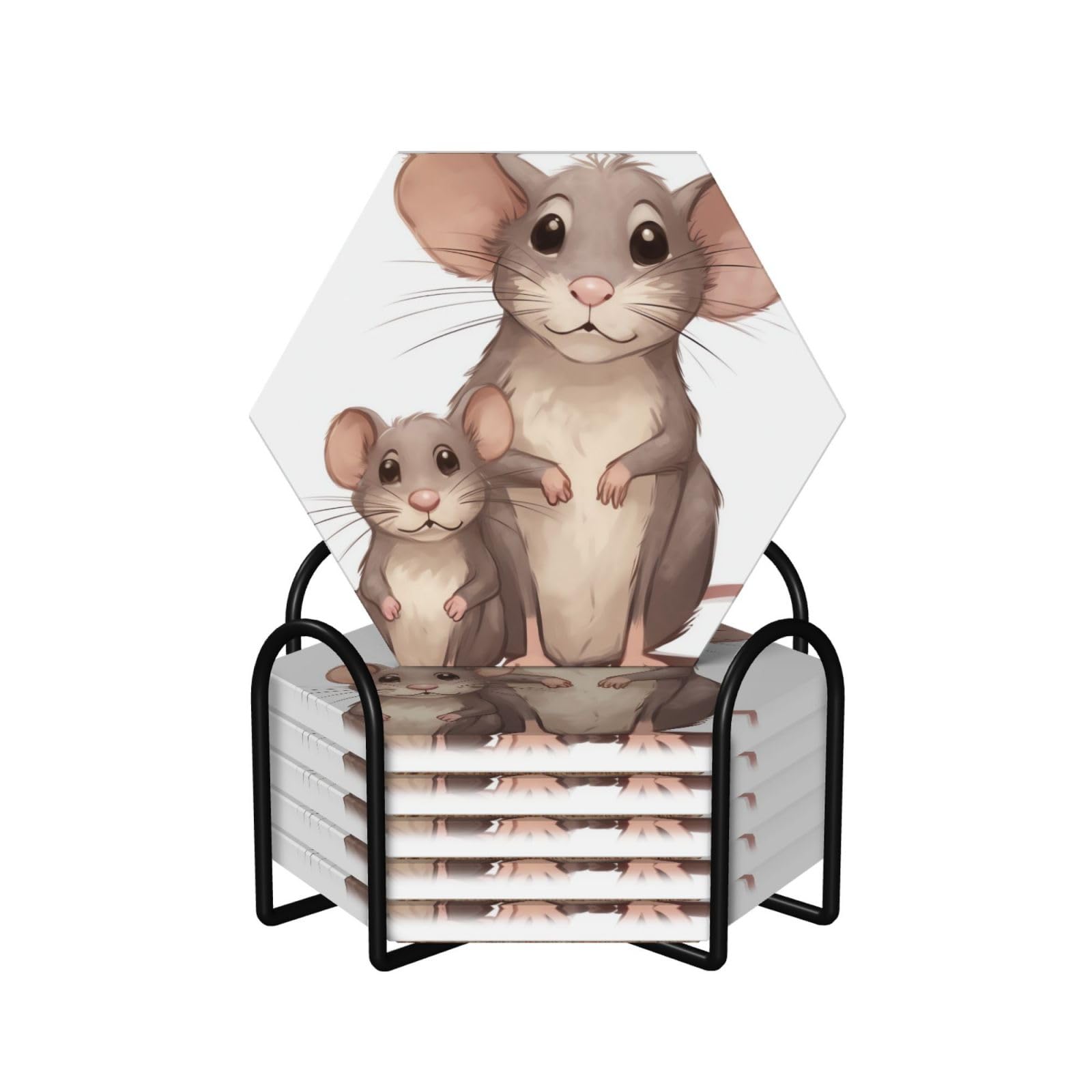 Dessous de verre en céramique lot de 6 avec support métal et base liège
