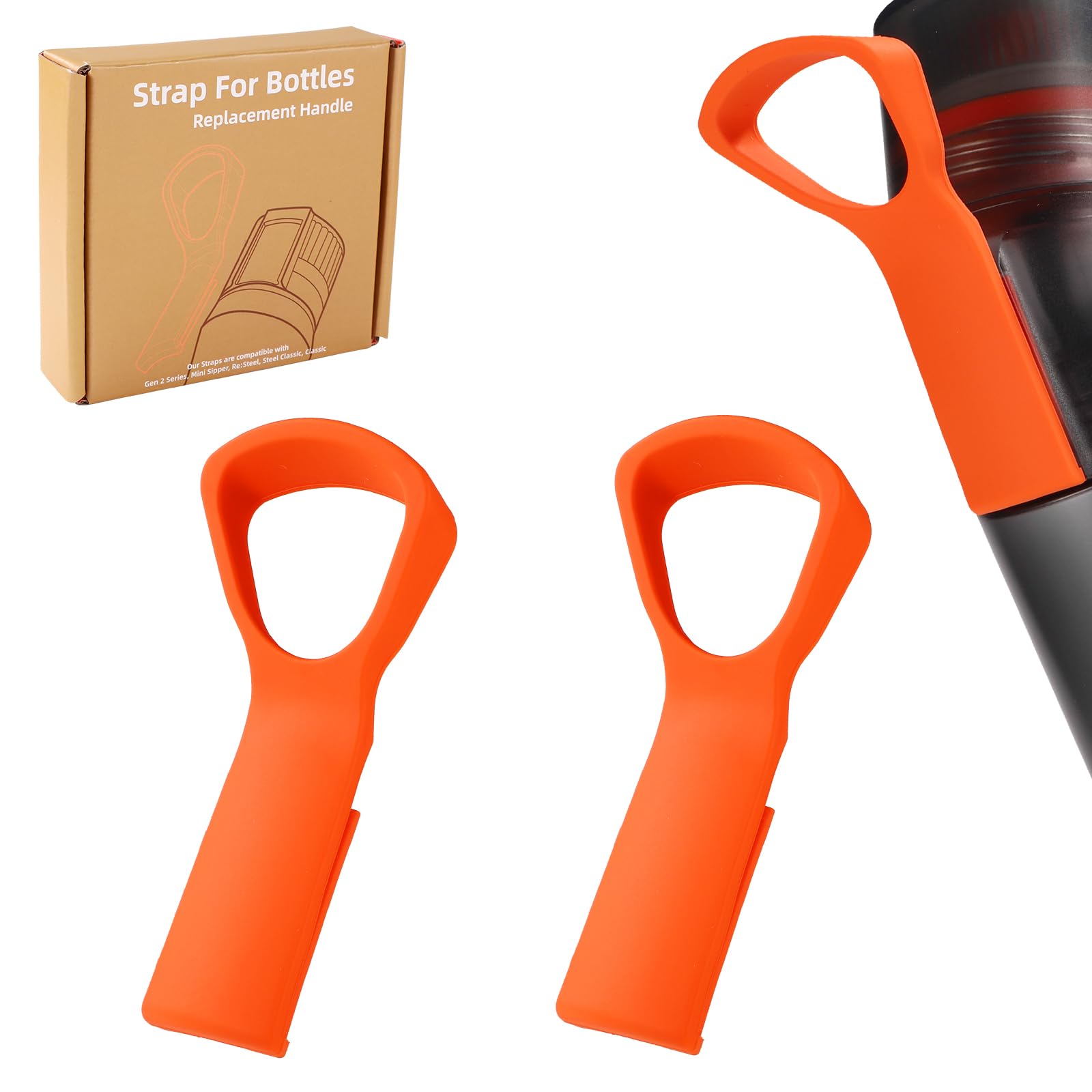 BOXOB 2pcs Handle Compatible with Air Up Water Bottle, Silicone Bottle Handle Attachment Water Bottle Carrier Grip Holder Strap Accessories for Carrying Sport Event School Home (Orange)