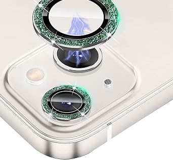 Bling Camera Lens Protector Compatible for iPhone 13/13 mini Ultra Thin/Clear Tempered Glass [Anti-Scratch][Shatter/Water/Fog-Proof] Metal Cover Protection - Green DiamondSet of 2