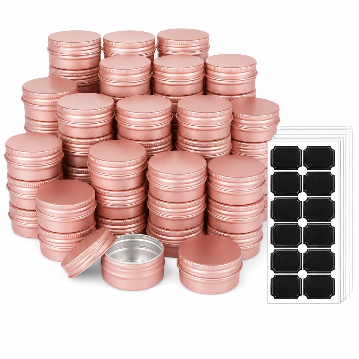 DAJAVE Lot de 50 petites boîtes en aluminium avec couvercles pour baume à lèvres, crèmes, bougies et loisirs créatifs Doré rose 28,3 g