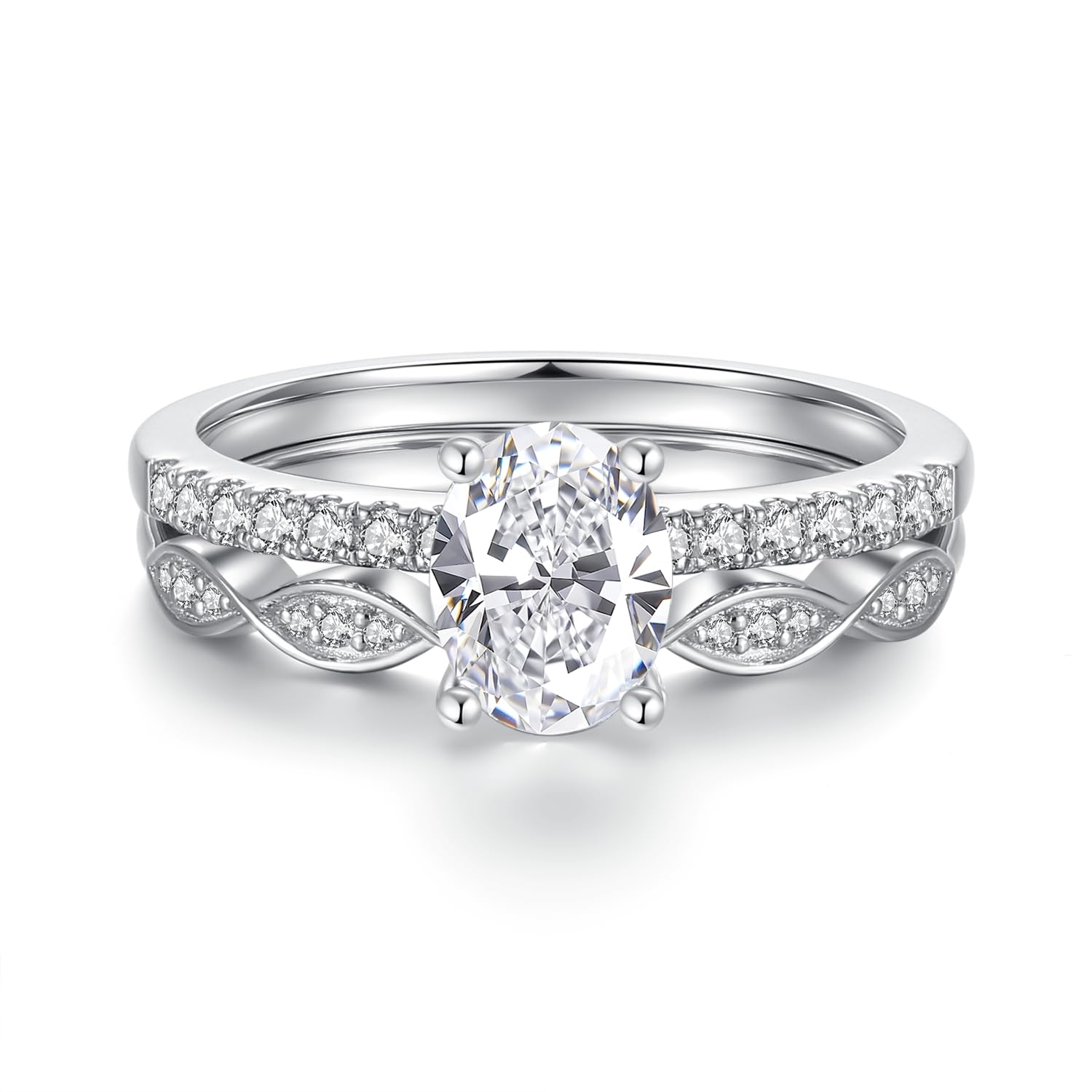 Wedding Ring Set For Women Moissanite Ring 18 K White Gold Plated 925 Sterling Silver Moissanite Engagement Rings Modern Design Ring Set