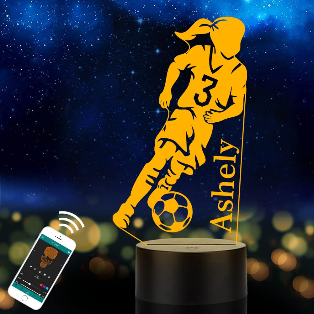Personalised Soccer light for Girl, Custom Name Football Table Lamp for Kids, Children, Daughter or Granddaughter, LED Play Soccer Night Light Gifts for Birthday, Christmas, New Year, Room Decor
