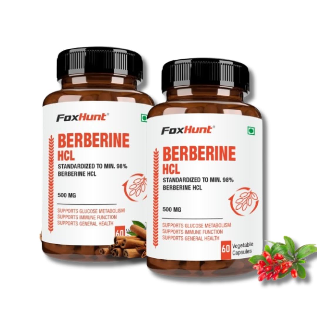 Fox Hunt Berberine Supplements | Berberine HCL 500MG - 98% Highly Purified Supplement- 60 Capsules (Pack of 2)