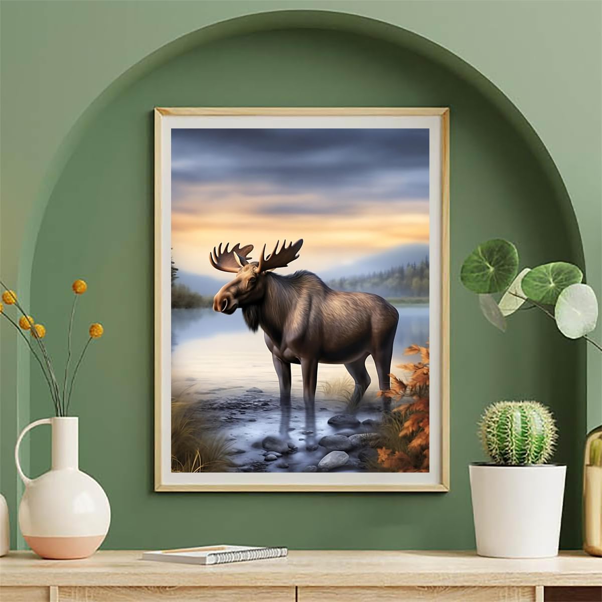 UPABLUNSO Moose with Grass Diamond Painting for Adults, Wild Animal Deer Full Drill Diamond Art Painting Cross Stitch Crystal Rhinestone Great for Wall Bathroom Decor or Gifts 12x16inch