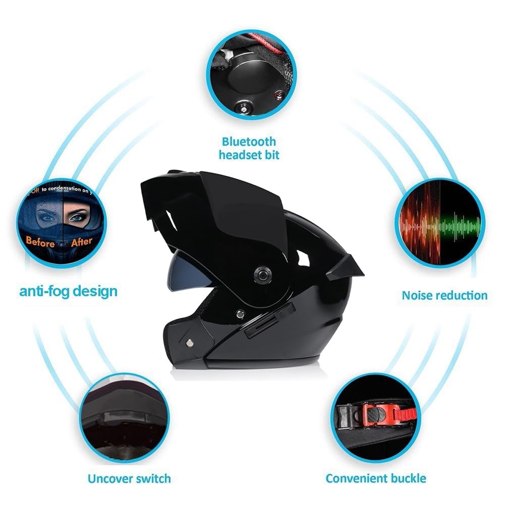 Casco de Moto Modular con Bluetooth Slot Integrado,ECE Homologado Casco Modular Moto Hombre Mujer Adultos,Cascos Modulares con Doble Visera para Casco Scooter S~XL