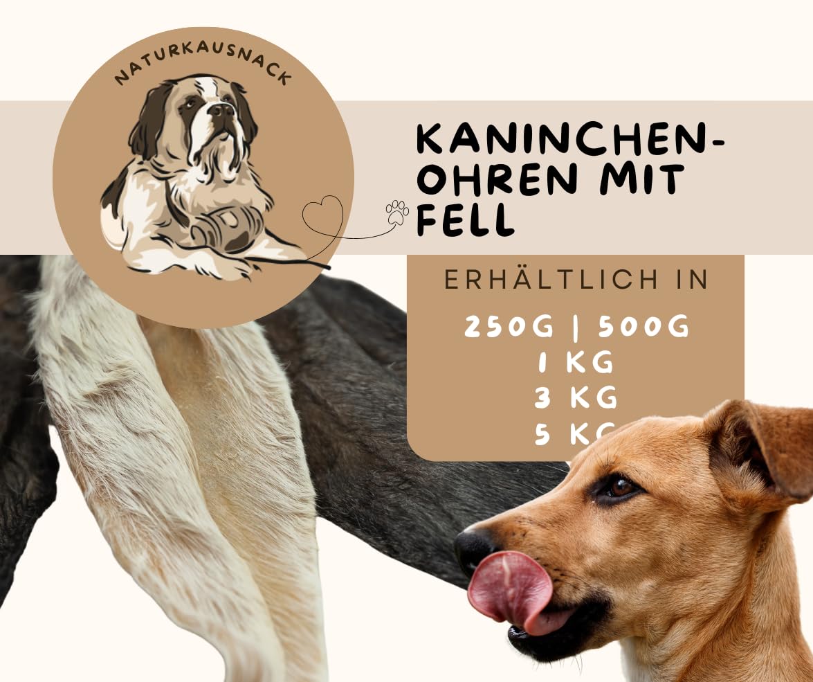 Warnick's Hundesnack Kaninchenohren mit Fell - 3 kg | Naturkausnack für Hunde - Darmreinigend & hypoallergen - Schonend getrocknet ohne Zusätze - Zur Zahnpflege