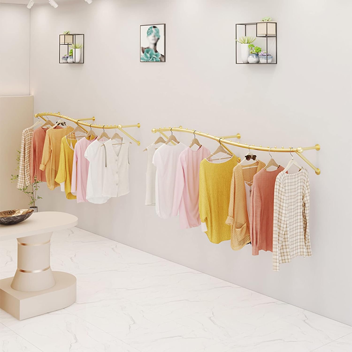 Moderni scaffali espositivi in Metallo da Parete per Negozi di Abbigliamento, Appendiabiti creativi per Negozi di Abbigliamento, Appendiabiti in Ferro, soluzioni Eleganti per l'esposizione d