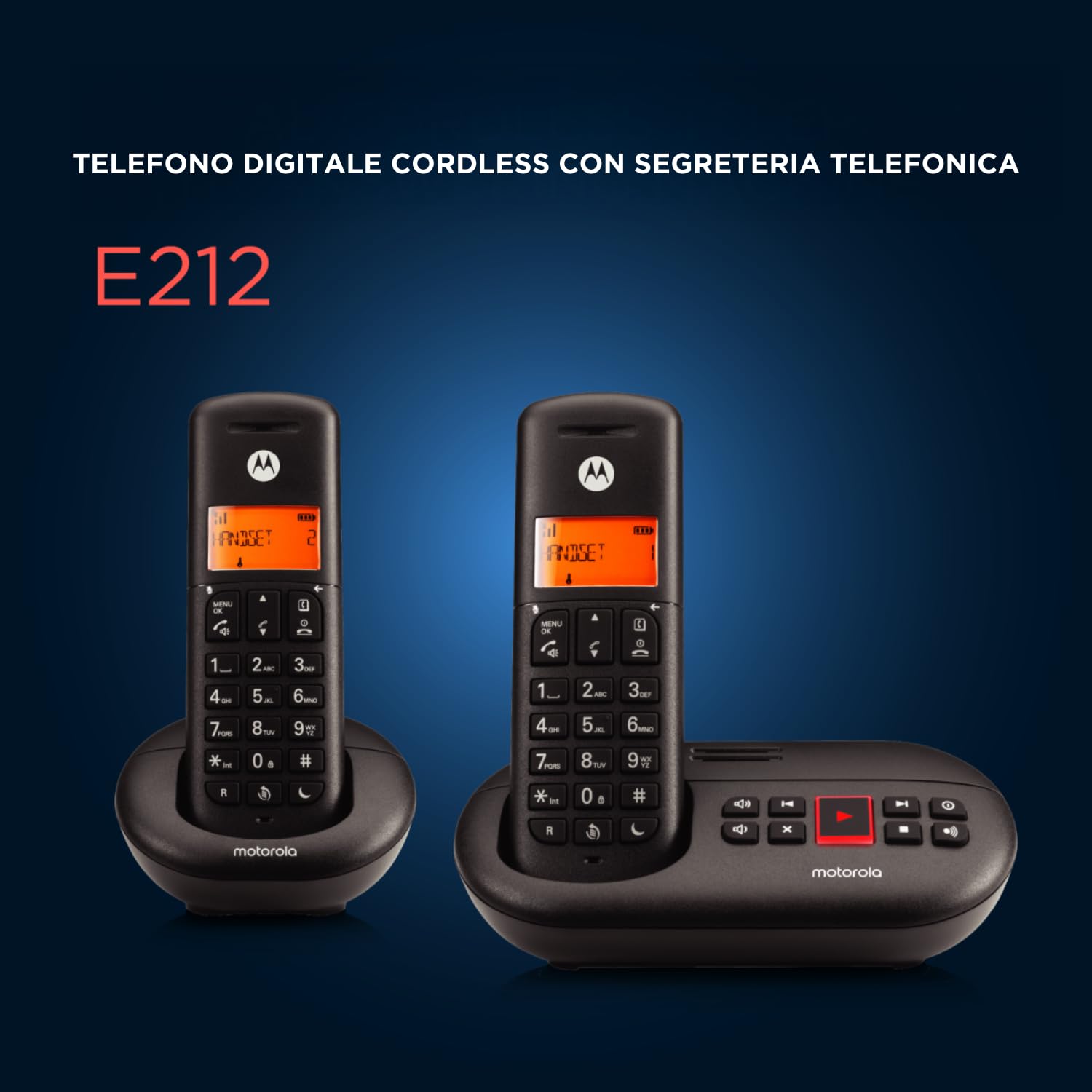 Motorola Voice - E212 2 Telefoni Cordless Digitali con Segreteria Telefonica, Fino a 12 Minuti di Registrazione Segreteria, Intercettazione Chiamate, Tasto Non Disturbare, Nero