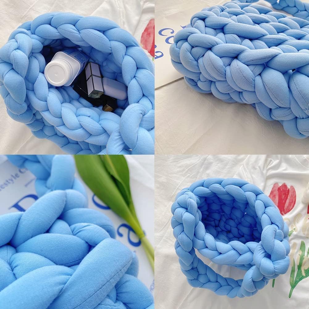 Unisex Crossbody Bags, DIY Women's Cotton Wool Soft Chunky Hand Braided Bucket Bag Knitted Yarn Woven Shoulder Bag