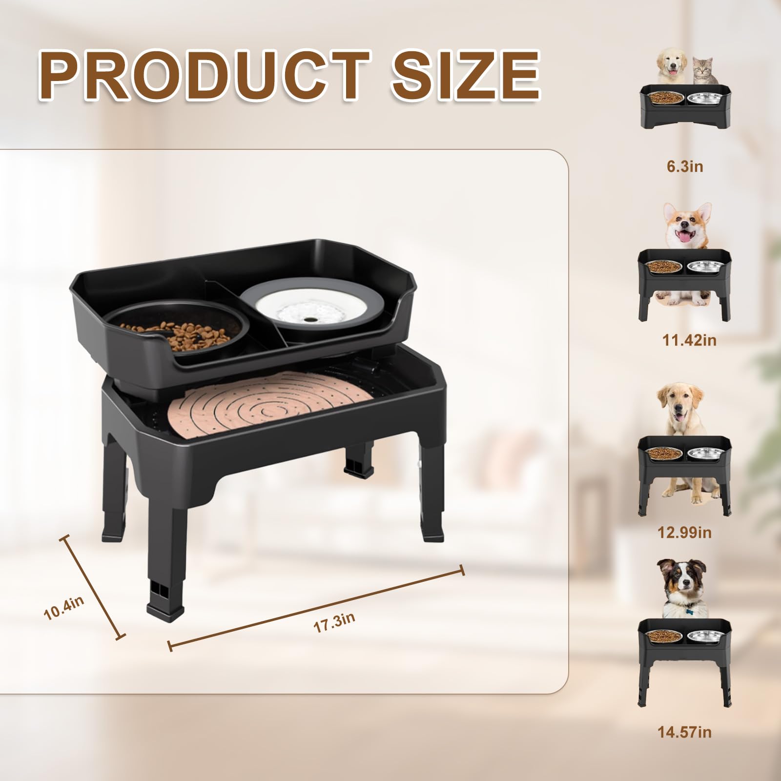 Cuenco elevado para perros, soporte elevado ajustable de 4 alturas con 2 cuencos y comedero lento, para perros grandes, medianos y pequeños (altura ajustable de 6.3 pulgadas, 11.4 pulgadas, 13