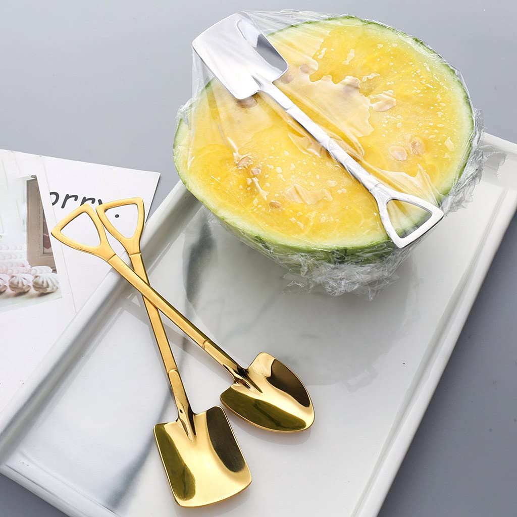 Lot de 2 cuillères à café rétro en acier inoxydable en forme de pelle à crème glacée pastèque gâteau sucre dessert cuillère à café avec boîte en forme de pelle cuillère à café
