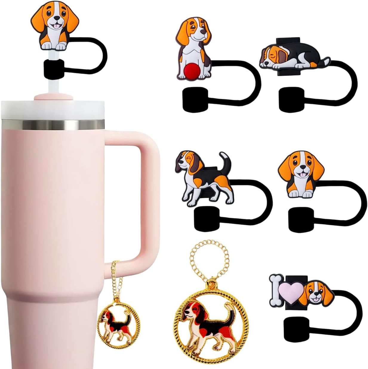 Beagle Straw Topper, 10mm (0.4in) Cute Dog Straw Topper, Covers for Stanley Cup - Beagle Accessories, Decor, Stuff, Things, Birthday Decoration, Gifts for Lovers, Women, Kids, Girls