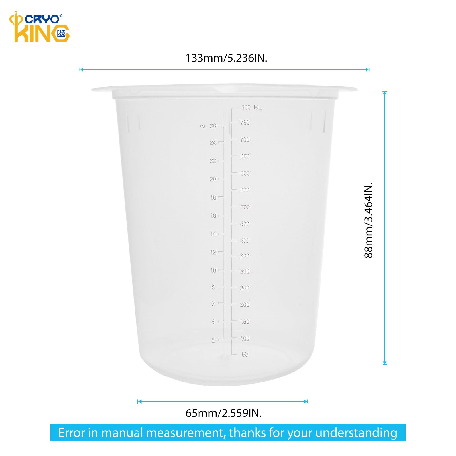 CryoKing 25Pcs Plastic Beaker, 800ml Triangular Lab Measuring Cup, 27.05oz Clear Liquid Container With Scale Line, Triangular Beakers for Labotatory Scientific Experiment, Household Mixing