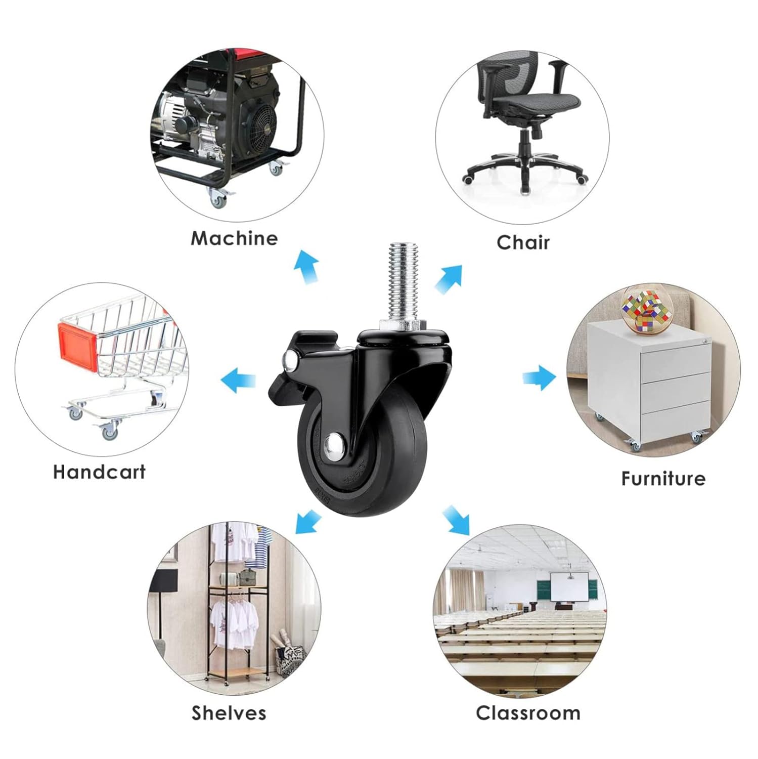 ホイール 4個 トロリースイベルキャスターホイール、ヘビーデューティ家具キャスター交換、ブレーキロック付き、M6/M8/M10スクリ