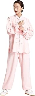 DAMOIFFP Pareja Estilo Hanfu Traje de Tai Chi de Manga Corta Lino Tai Chi Artes Marciales Rendimiento Yoga Ropa Informal al Aire Libre (Color: Gris, Tamaño: XXXX-Grande) (Rosa Grande)