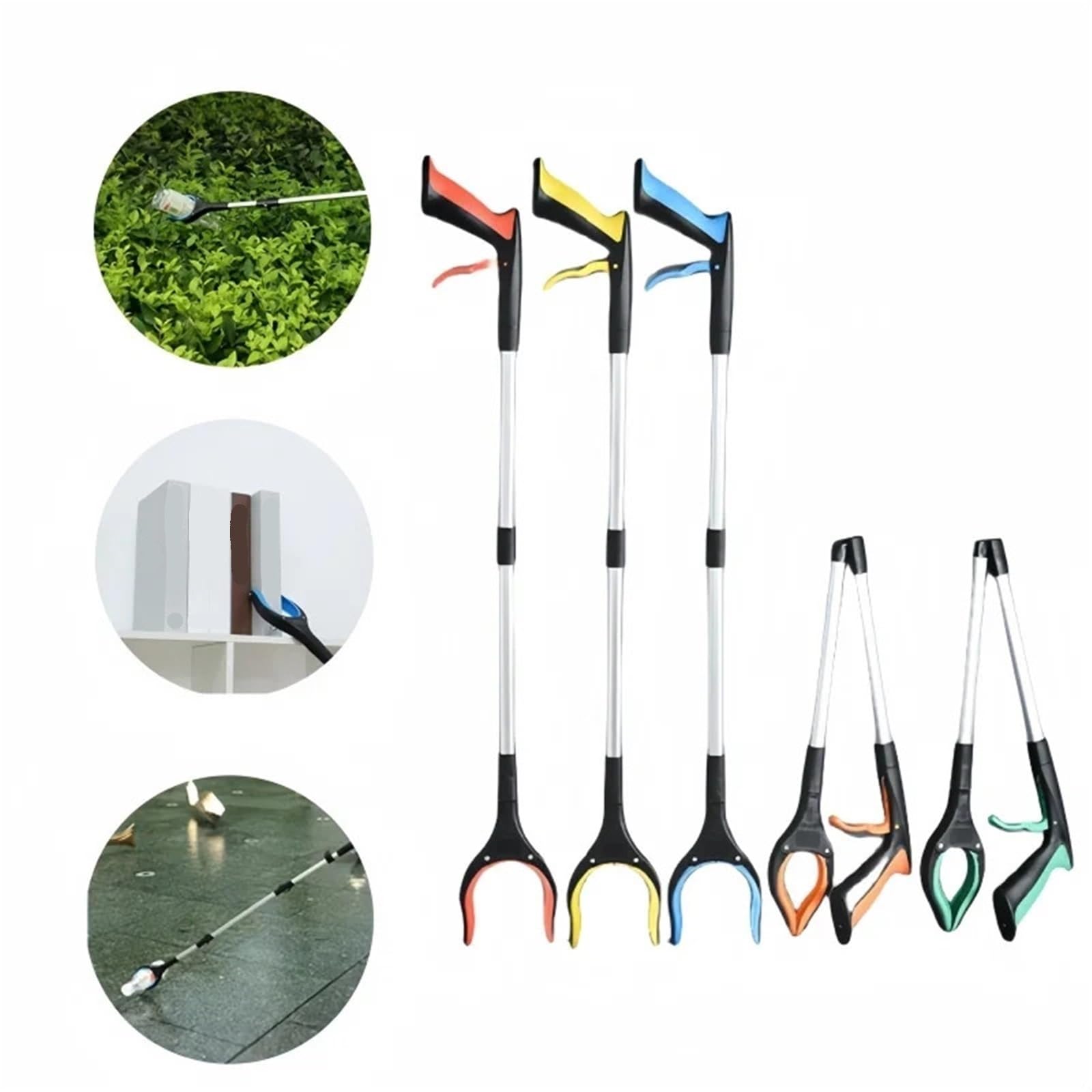 2 uds extensor de pinza plegable herramientas mano recogedor basura portátil recogida limpieza del hogar pinzas saneamiento Para Recoger Basura(Green(82cm))
