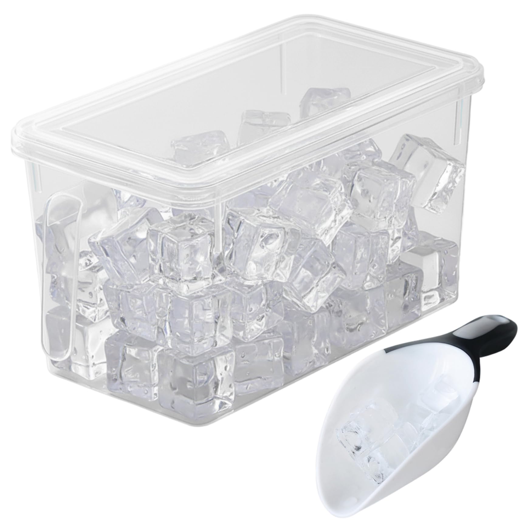 Neptuiby Ice Bucket for Freezer with Lid and Scoop, Clear Freezer Storage Bin 2PCS/Set Stackable Plastic Organizer for Fruits, Vegetables and Ice Cubes.