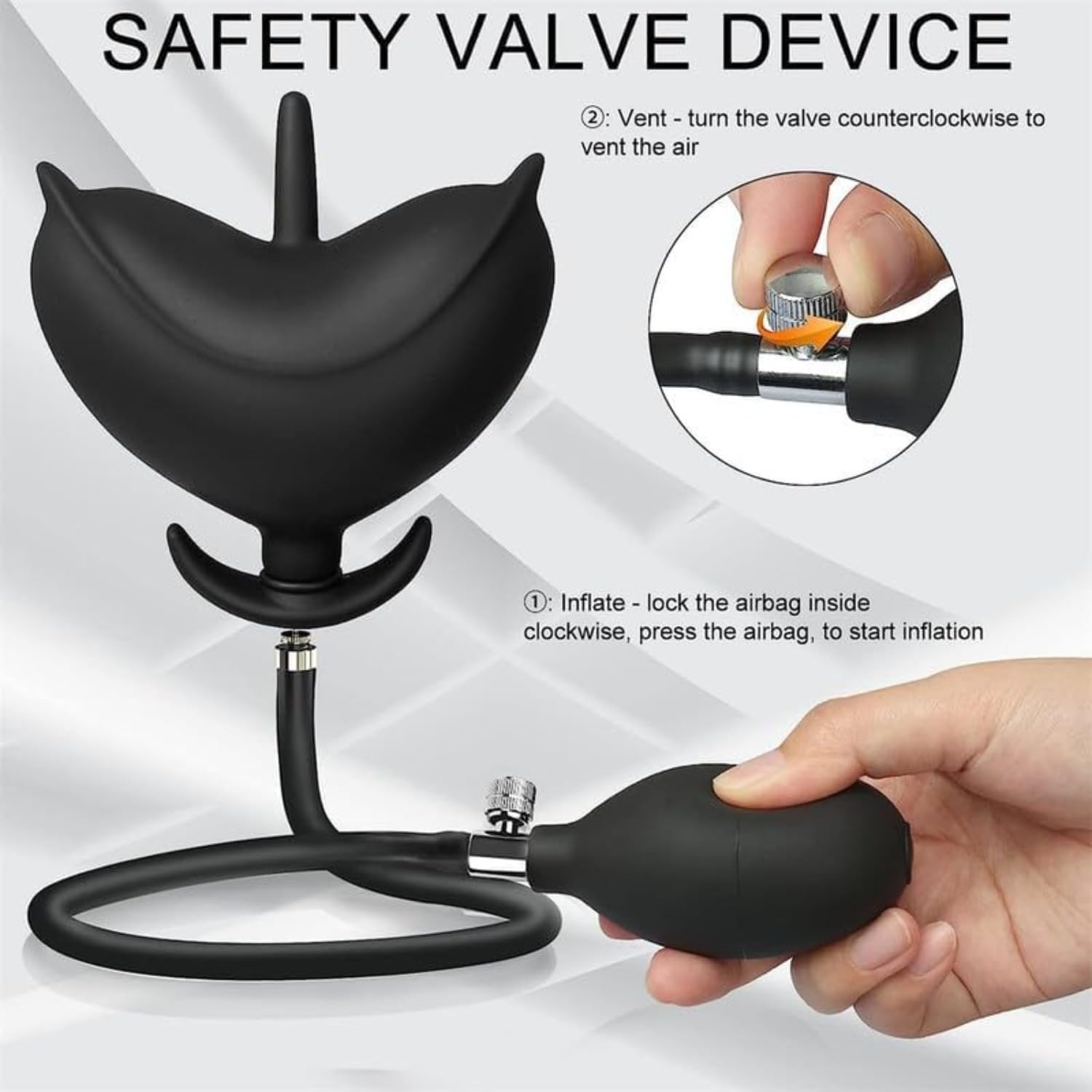 Equipo de estiramiento inflable negro, diseño en forma de capullo, tapón anal inflable con forma de capullo de flor