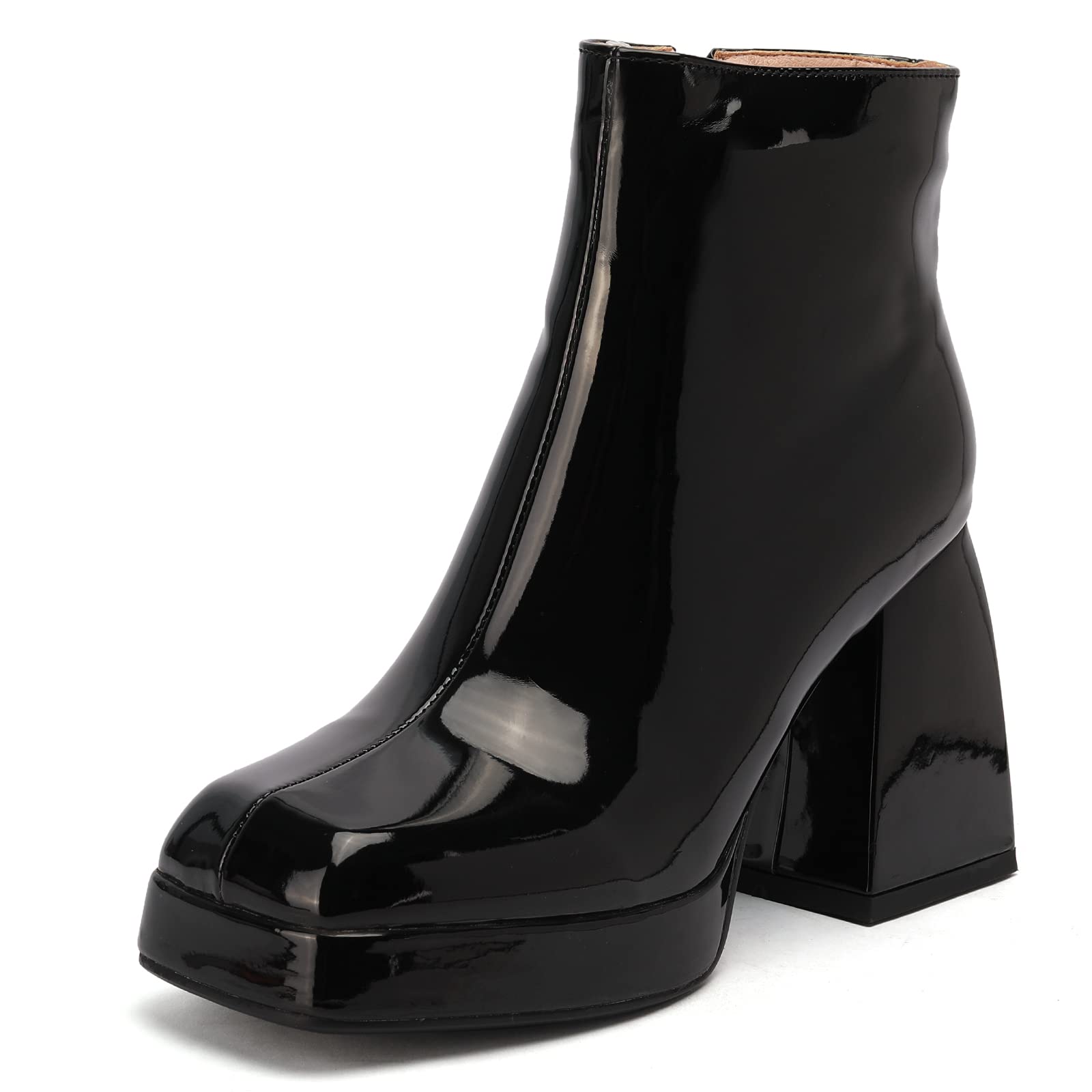 MJIASIAWAWomen Fashion Square Toe Ankle Boots Chunky Heels