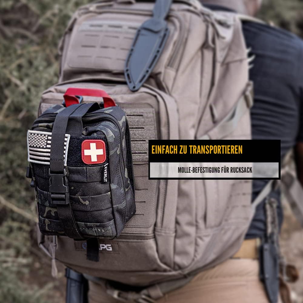 EVERLIT Emergency Survival Trauma Kit with Tourniquet 36" Splint, Military Combat Tactical IFAK for First Aid Response, Critical Wounds, Gun Shots, Blow Out, Severe Bleeding Control and More
