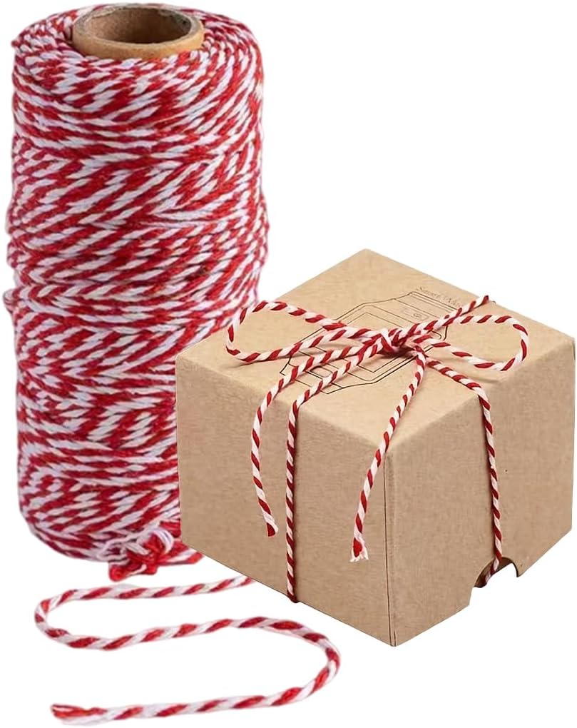 Bakers Twine Spool, 100m Feet Red & White String for Culinary Arts and Gift Tying