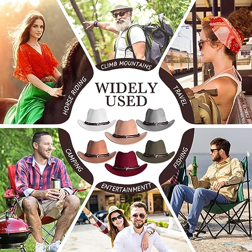 Image of Toulite 9 Pcs Western Cowboy Hats Faux Felt with Strap Bulk | 9 Color Fur Faux Felt Travel Cap for Men Women, Cowgirl Party Halloween Cosplay Costume Western Theme Events