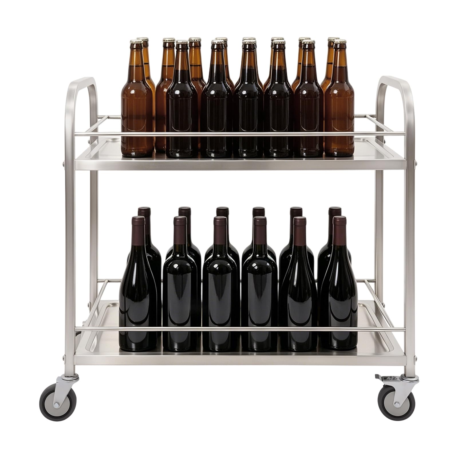 Carrito de cocina de acero inoxidable con 2 niveles para cocina, restaurante | Carrito de cocina con barandilla elevada para cocina, hotel, restaurante y catering