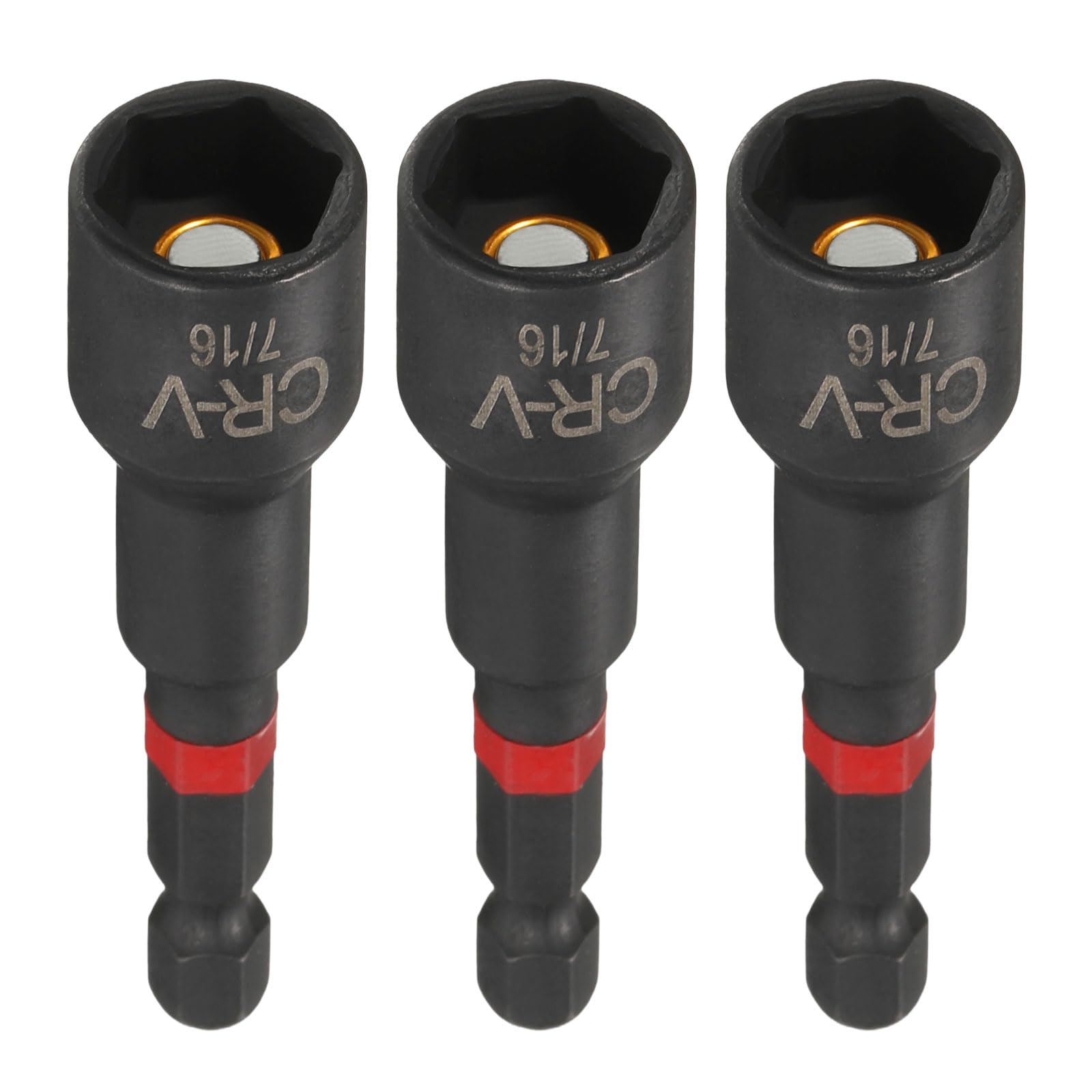 sourcing map 3pcs Nut Driver Drill Bit 7/16 Inch Socket 1/4" Hex Shank 3" (65mm) Long Magnetic 6-Point Sockets Quick Change Phosphated CR-V Steel Bolt Setters for Power Drill Drivers, Black — image 1