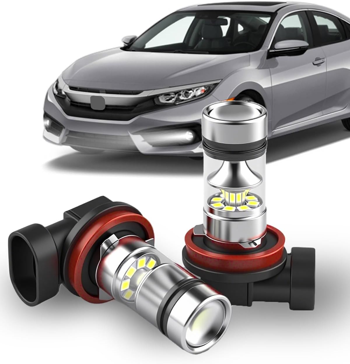 2 Pcs Civic Fog Lights Bulbs Compatible with 2006-2022 Honda Civic, 6500K Cool White Replacement, Plug and Play