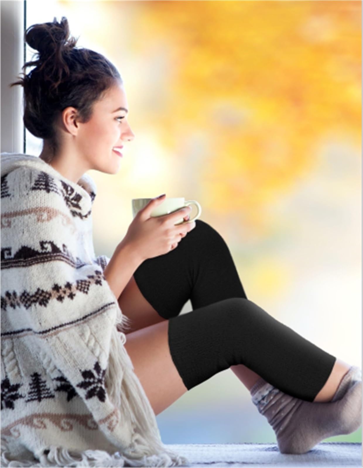 Ginocchiera Ginocchiere da Donna Supporto for Ginocchio con Manica A Compressione in Tessuto Caldo Traspirante Supporto Ginocchio(Black)