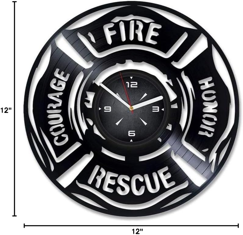 Fireman Vinyl Record Wall Clock. Decor for Bedroom, Living Room, Kids Room. Gift for Boys or Men. Christmas, Birthday, Holiday, Housewarming Present.