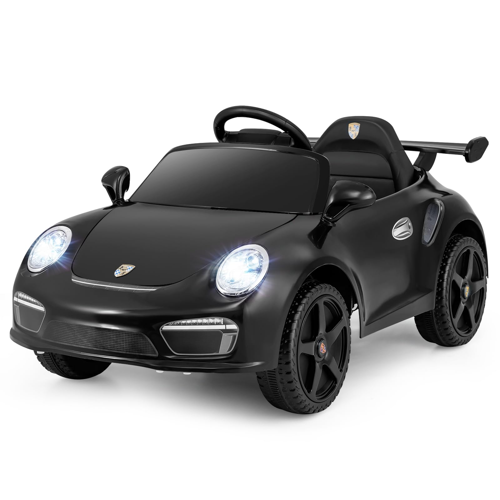 COSTWAY 12V Kids Ride on Car, Licensed Porsche Electric Toy Vehicle with Remote Control, LED Lights, Music, Horn, Wireless, Battery Powered Ride on Toy for Boys Girls Ages 3-8 (Black)