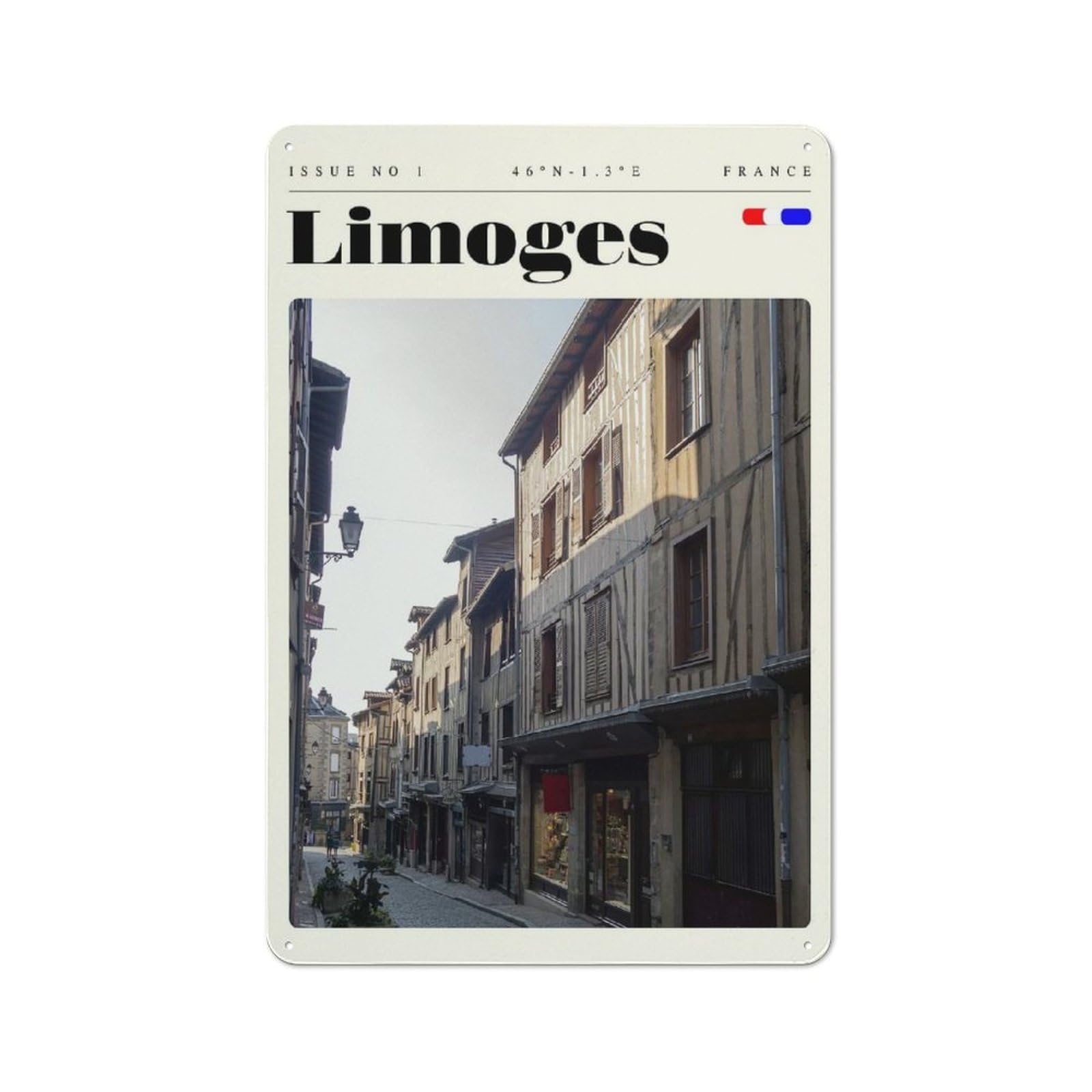Junmoney Style-5 Limoges France Travel Art Warehouse Style Metal Wall Decor 30X20cm, Metal Wall Sign For Workspace, Cafe, Hallway Or Garage