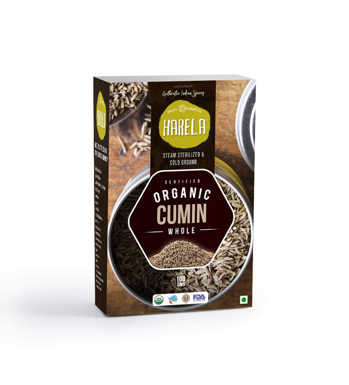 Harela Certified Organic Cumin (Whole) | Cold-Pressed & Steam Sterilized | No Additives, Preservatives | Pure & Natural | 100g