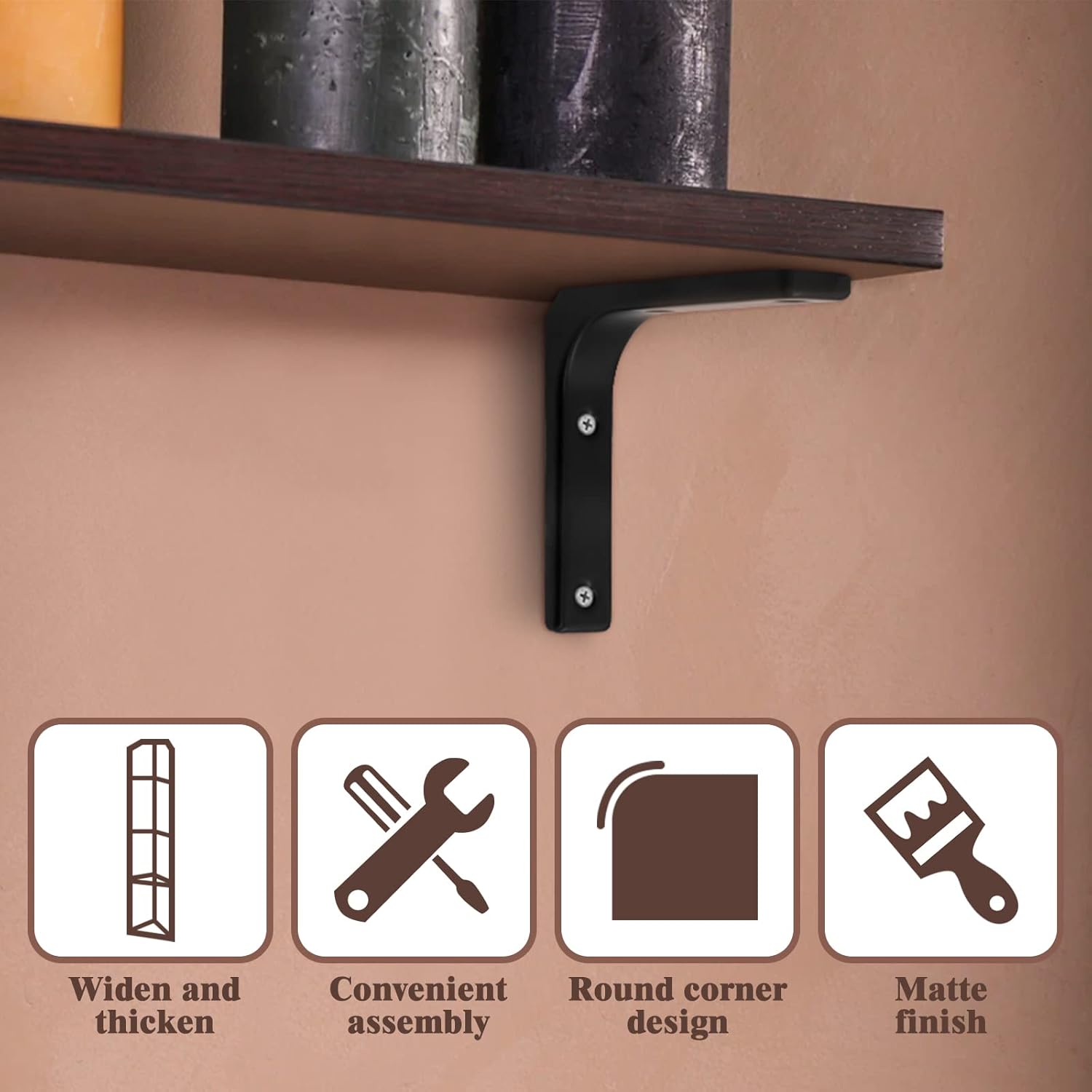 4pcs Black Metal Shelf Support Angle L Brackets, 10 x 8 Inch Wall Mounted Floating Shelf Brackets Heavy Duty L Shape Corner Brace Shelf Support for Shelves with Mounting Accessories