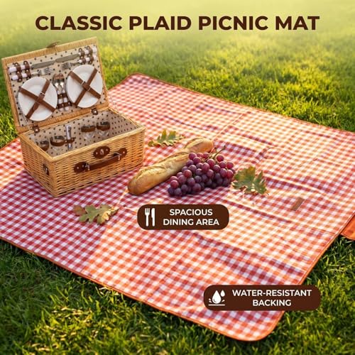 Image of Multifunctional Wicker Picnic Basket Set for 4 Blanket Family Folding Wine Table,Insulated Portable Extra Big Storage Capacity Woven Rattan Canasta De Full Tablewares Camping Outdoor Flowers Star