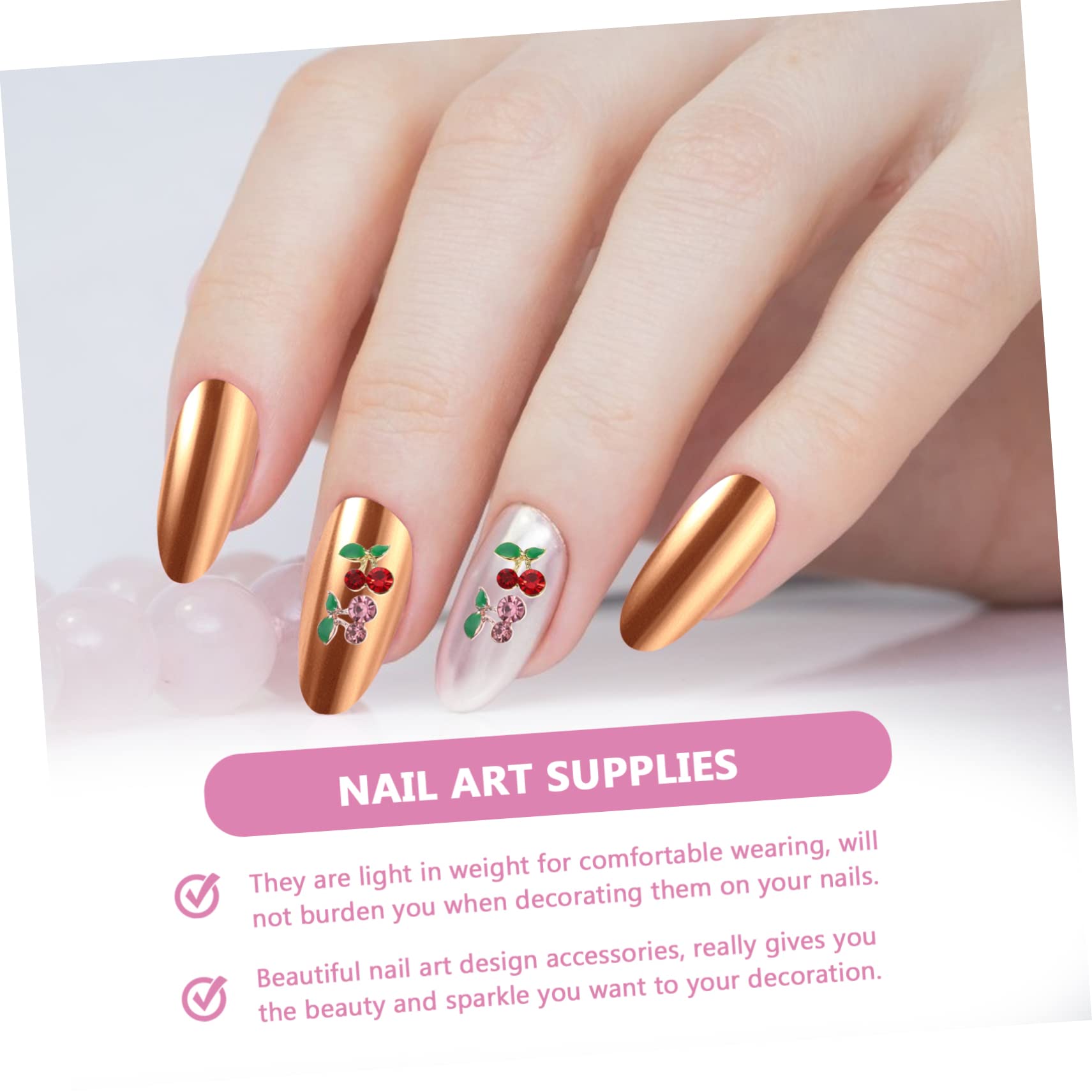 Healeved 180piezas Charms De Uñas Brillantes De Cereza Decoraciones De Uñas Para Mujeres Accesorios De Cristales Para Nail Art Estilo Elegante y Único