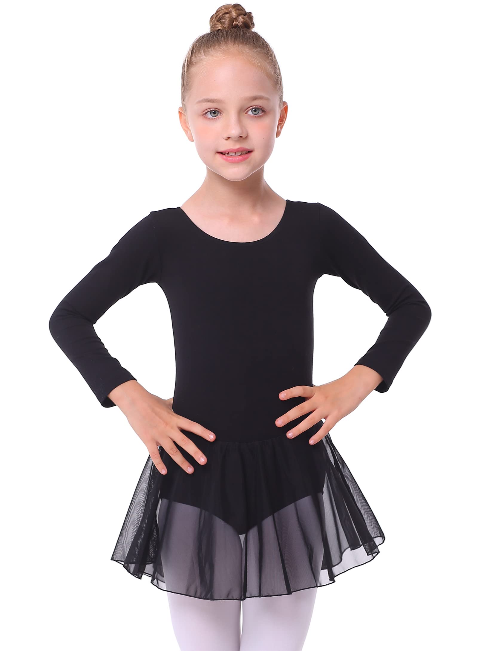 danswan Leotardos de ballet de manga larga con falda de ballet para niñas pequeñas
