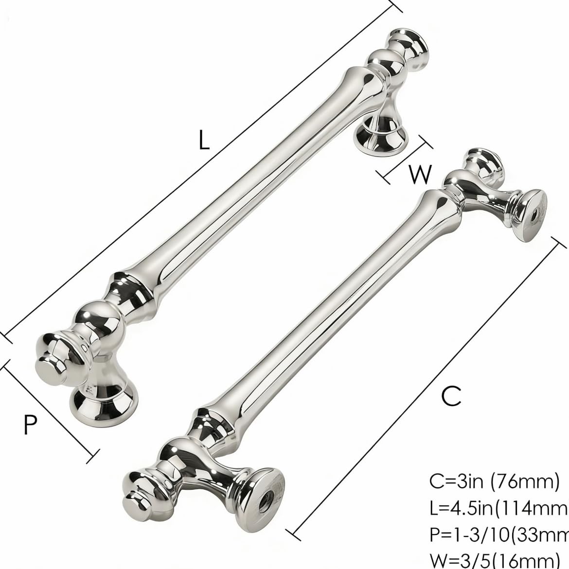 KHTUMEWARE-264 Polished Nickel Cabinet Pulls CTC 3 in (76 mm) 10-Pack in Polished Nickel — KHTUMEWARE