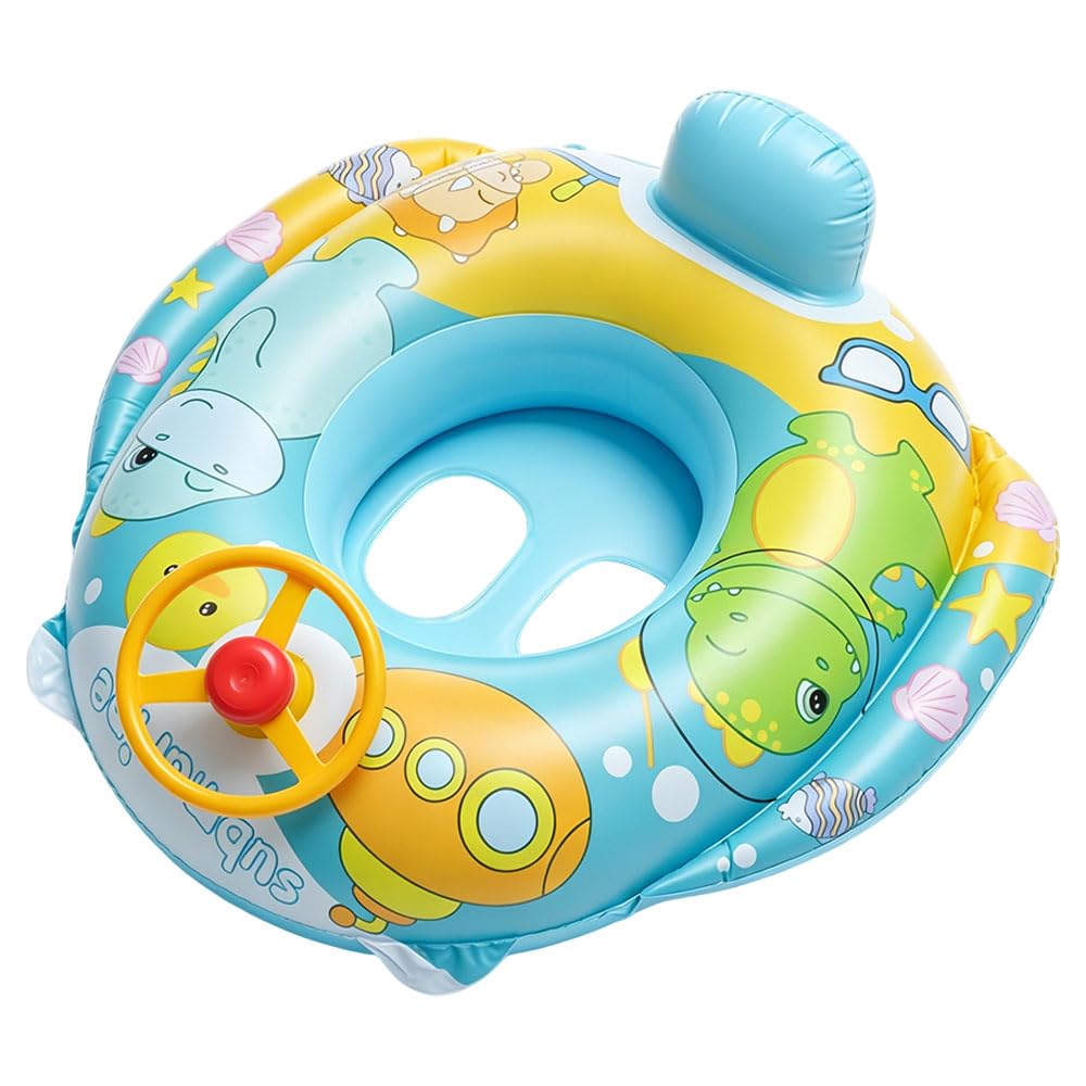 Baby Swimming Float, Inflatable Baby Pool Float with Safety Seat, Cute Baby Swimming Ring with Steering Wheel & Handles, Toddler Swim Ring for Girls Boys 2-6 Years, Beach, Pool, Bathtub, Blue