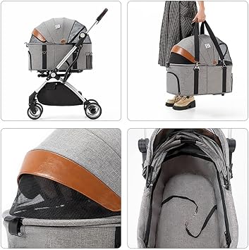 Pet Stroller Separable 4-Wheel for Cat/Dog One-Hand Folding Universal Wheel Storage Basket Tray Seat Belt with Link Brake Black