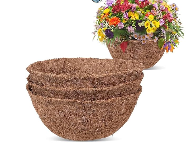 Hanging Basket Liner, Natural Round Coconut Fiber Replacement Liners, Natural Coco Fiber Liners for Round and Trough Hanging Baskets, for Indoor Outdoor Garden Porch & Balcony Planter (3PCS, 12")